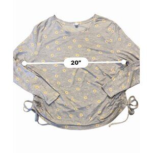 long sleeve ruched daisy print top plus 1X gray